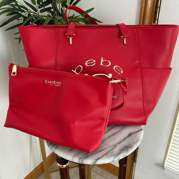 bebe Handbags - Bebe Red Tote and Pouch Set